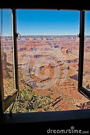 Rock formation at the Grand Canyon viewed from window Stock Photo