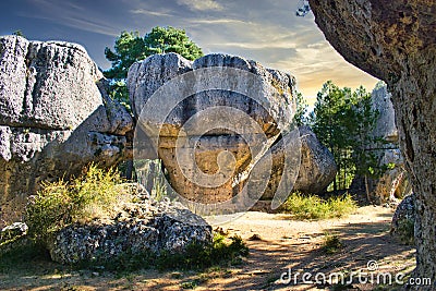 Rock formation in the natural setting of La Ciudad Encantada de Cuenca, Spain Stock Photo