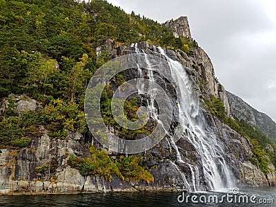 Hengjanefossen waterfall Lysefjord Stock Photo