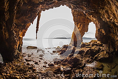 Rock formations on the beach in Loutra Edipsou, Evia, Greece Stock Photo