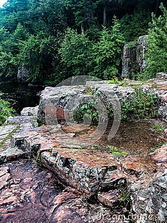 Rock formations at Dells of Eau Claire County Park in Wisconsin Stock Photo