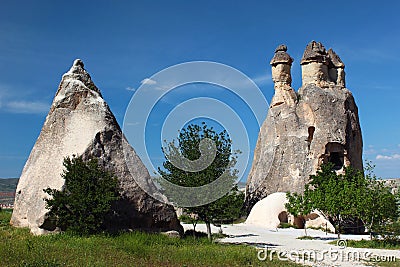 Rock formations near Zelve valley in Cappadocia, Turkey Stock Photo