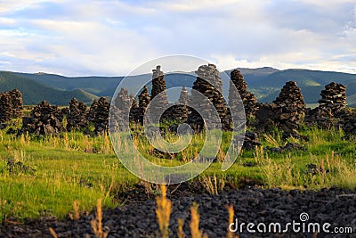 Rock formations on Tsagaan Nuur Lake, Mongolia Stock Photo