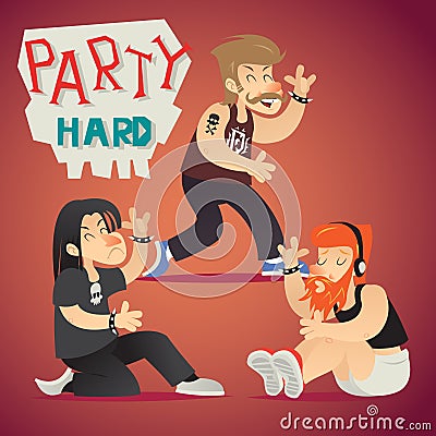 Rock Funs Party Hard Alternative Music Geek Vector Illustration