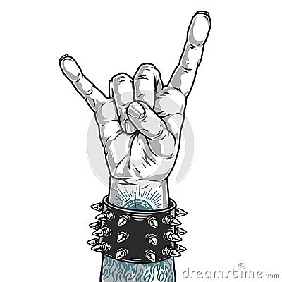 Rock fan gesture monochrome sticker Vector Illustration