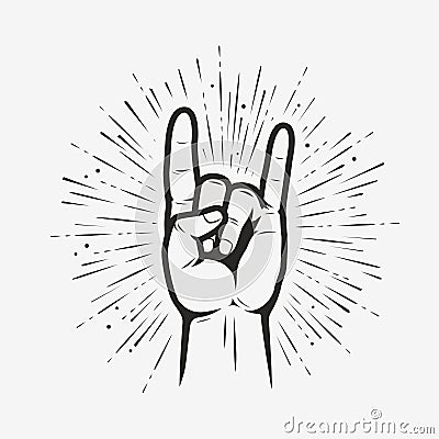 Rock on gesture symbol. Heavy metal hand gesture vector illustration Vector Illustration