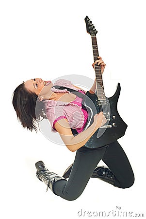 Rock girl with electronic guitar Stock Photo