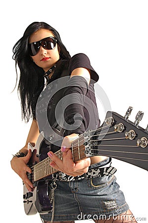 Rock girl holding guitar Stock Photo