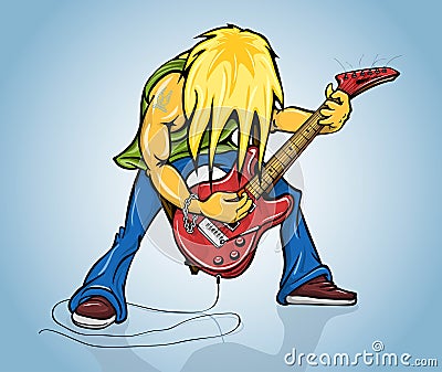 Rock guitarist playing on electric guitar Vector Illustration