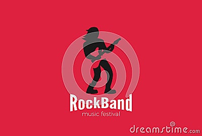 Rock Guitarist playing Guitar Logo design vector. Vector Illustration