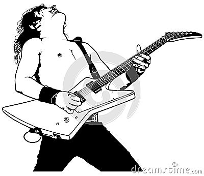 The Rock Guitarist Plays Solo Vector Illustration