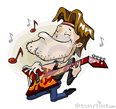 Rock Guitarist on stage. Vector Illustration