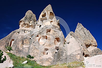 Rock houses in Uchisar (Cappadocia) Stock Photo