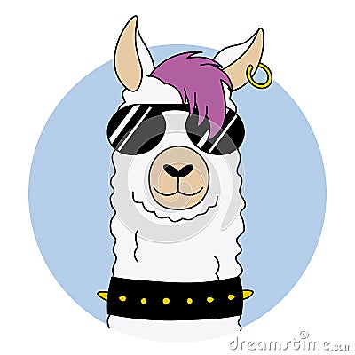 Rock llama with sunglasses and earring Vector Illustration