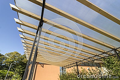 wooden construction and polycarbonate roof Stock Photo