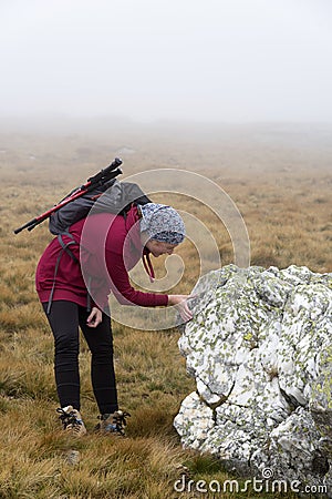 Rock on the mountain in the fog Stock Photo