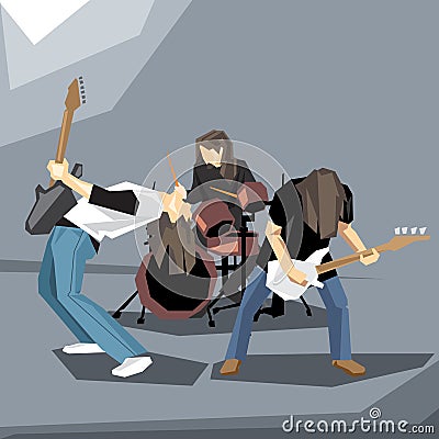 Rock music band performing on stage Vector Illustration