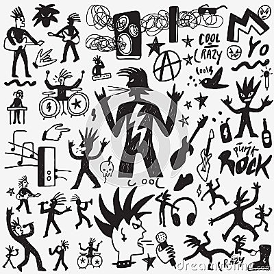 Rock music - hand drawn icon set Vector Illustration