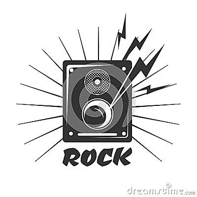 Rock music loud speaker logo in black and white colors Vector Illustration