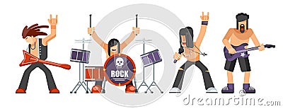 Rock music or rockers band performing on stage with guitarist Vector Illustration
