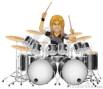 Rock musician drummer famously plays the drums Vector Illustration