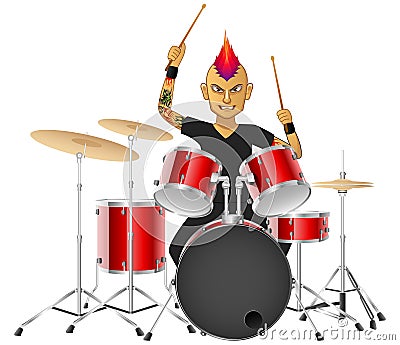 Rock musician drummer famously plays the drums Vector Illustration