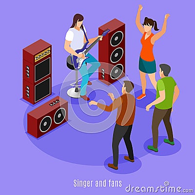 Rock musicians isometric icons on isolated background Vector Illustration