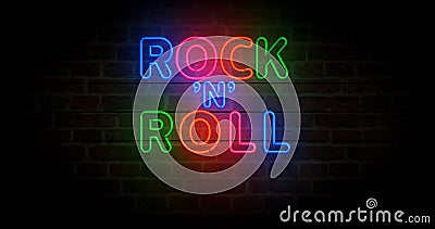 Rock-n-roll music neon light 3d illustration Cartoon Illustration