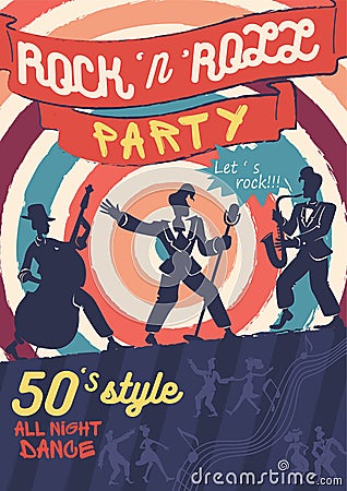 Rock n roll poster flat vector template Vector Illustration