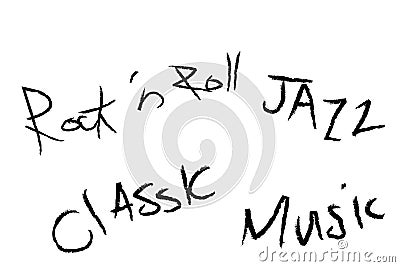 Rock- n - rool, jazz, classic, music text design on white background. Typography poster. Stock Photo