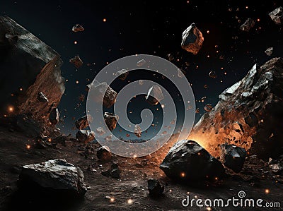 Rock orbit cosmos astronomy meteorite earth planet asteroid science universe galaxy background space meteor Stock Photo