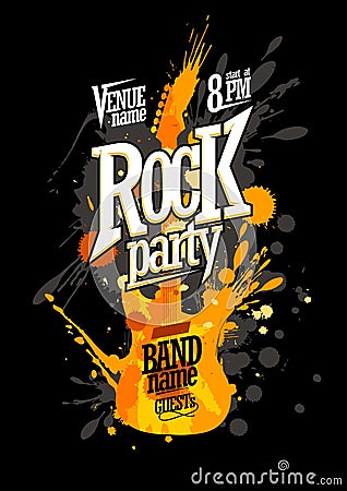 Rock party poster design with guitar Vector Illustration