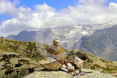 Rock piles cairns guidance on a mountain Stock Photo