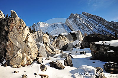 Rock piles and mountains Stock Photo