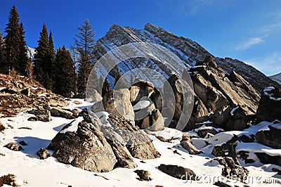 Rock piles and mountains Stock Photo