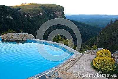 Rock pool with a view over a valley, South Africa Stock Photo