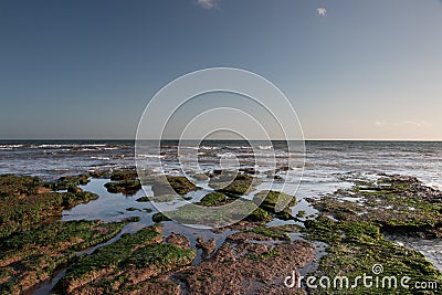 Rock pools at Exmouth beach Stock Photo