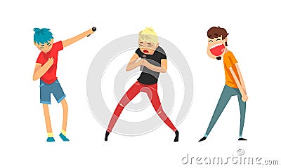 Rock and Pop Singers with Microphone Singing Performing on Stage Vector Set Vector Illustration