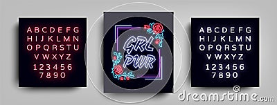 Rock print and slogan vector. Girl Power For T-shirt or other purposes. Symbol of feminism for printing in a neon style Vector Illustration
