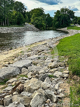 Cass River Rock Dam rock ramp in Frankenmuth, Michigan Stock Photo