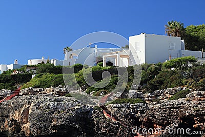 Rock, Residences, Cruise Ship from Es Forti, Cala dÂ´Or, Cala Gran, Cala Esmeralda, Cala Ferrera to Porto Colom, Majorca Stock Photo