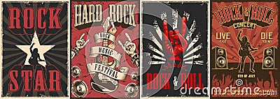 Rock and roll colorful posters Vector Illustration