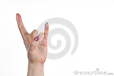 Rock roll, heavy metal, sign, horns on a black background, party hard Stock Photo