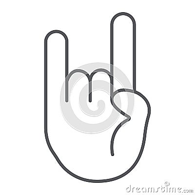 Rock and roll sign thin line icon, music and hand, heavy metal gesture sign, vector graphics, a linear pattern on a Vector Illustration