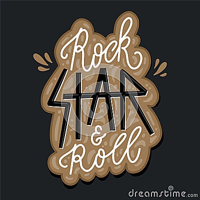 Rock and roll star. Text lettering in cartoon style. Hand drawn trendy Vector illustration. T-shirt design concept Vector Illustration