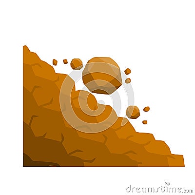 Rock rolls off a cliff. Falling boulders. Rockfall and landslide Vector Illustration