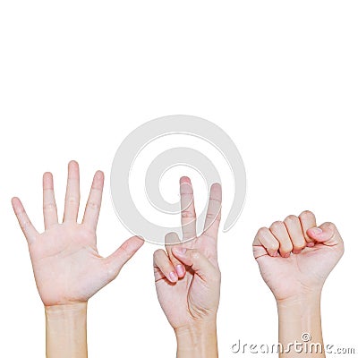 Rock , Scissors , Paper , Hand posing Stock Photo