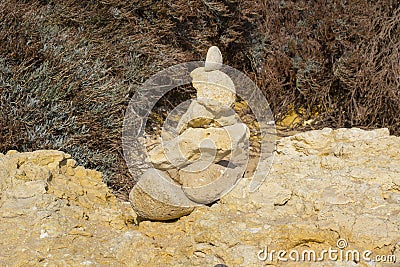 Rock sculptures on Prai da Oura Beach at Albuferia portugal Editorial Stock Photo