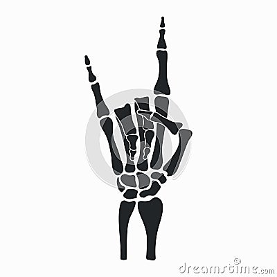 Rock skeleton hand. Heavy metal sign - horns. Rock-n-roll Vector Illustration