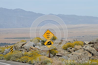 Rock Slide Area Sign overlooking Borrego Springs Landscape Stock Photo